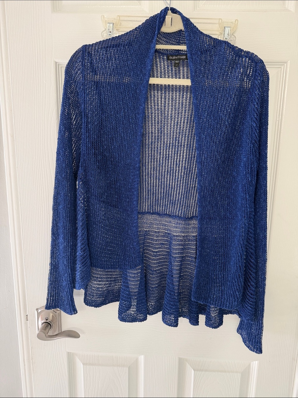 Eileen Fisher Royal Blue Linen Blend Open Knit Waterfall Cardigan XS